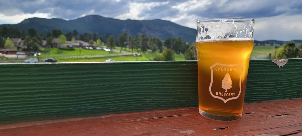 View from Evergreen Brewery deck of Elk Meadow and Bergen Peak. Photo by: Dev Adams